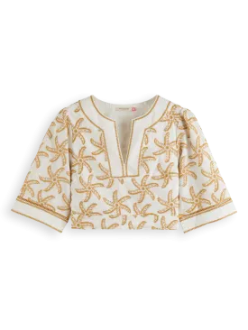Scotch & Soda Embroidered Linen Crop Top