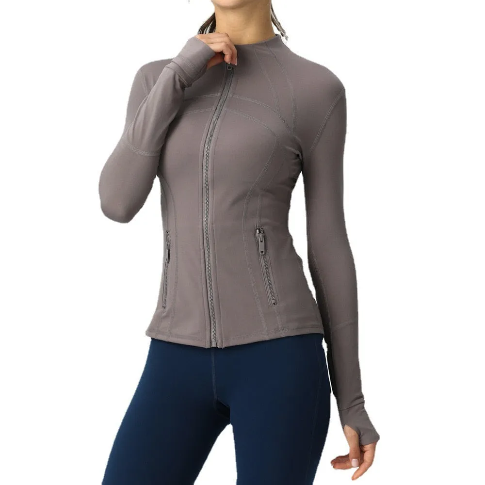 Seamless Long Sleeve Zip Yoga Shirts Anti-Shrink Fitness Sport Top Jacket For Woman Push Up Activewear Running Clothes v1