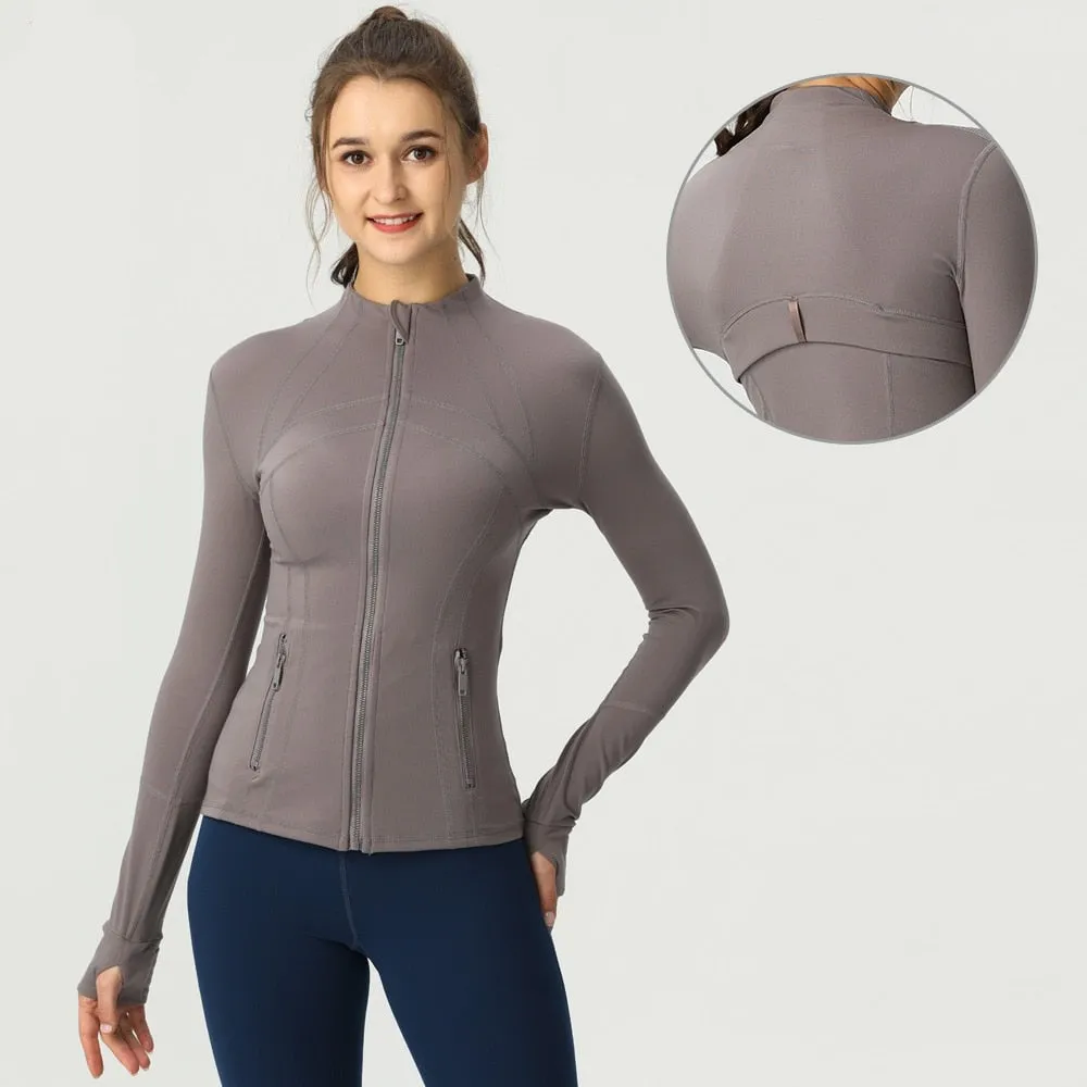 Seamless Long Sleeve Zip Yoga Shirts Anti-Shrink Fitness Sport Top Jacket For Woman Push Up Activewear Running Clothes v1