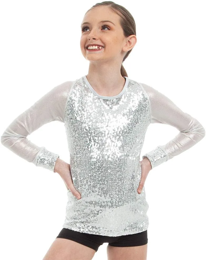 Sequin Baseball Long Sleeve Top for Women