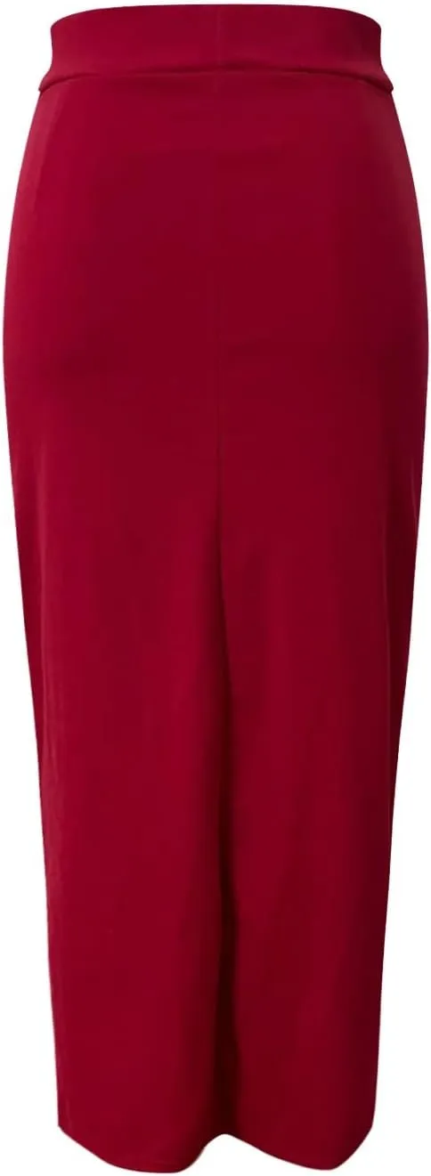 Sexy Solid Color Side Slit Knit High Waist Mid Calf Long Pencil Midi Skirt for Women High Waist Stretchy Bodycon Skirts