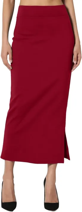 Sexy Solid Color Side Slit Knit High Waist Mid Calf Long Pencil Midi Skirt for Women High Waist Stretchy Bodycon Skirts