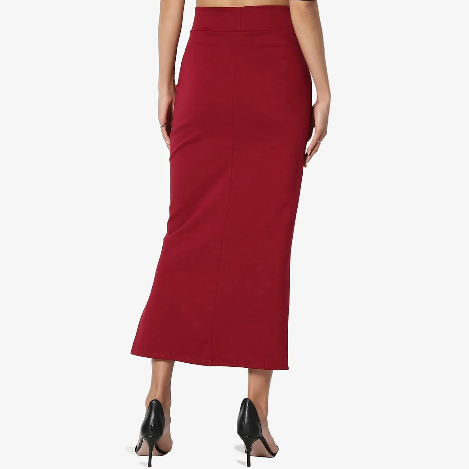 Sexy Solid Color Side Slit Knit High Waist Mid Calf Long Pencil Midi Skirt for Women High Waist Stretchy Bodycon Skirts