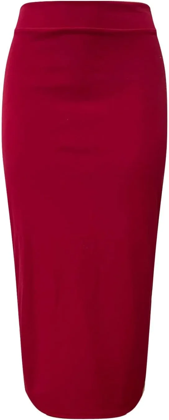 Sexy Solid Color Side Slit Knit High Waist Mid Calf Long Pencil Midi Skirt for Women High Waist Stretchy Bodycon Skirts