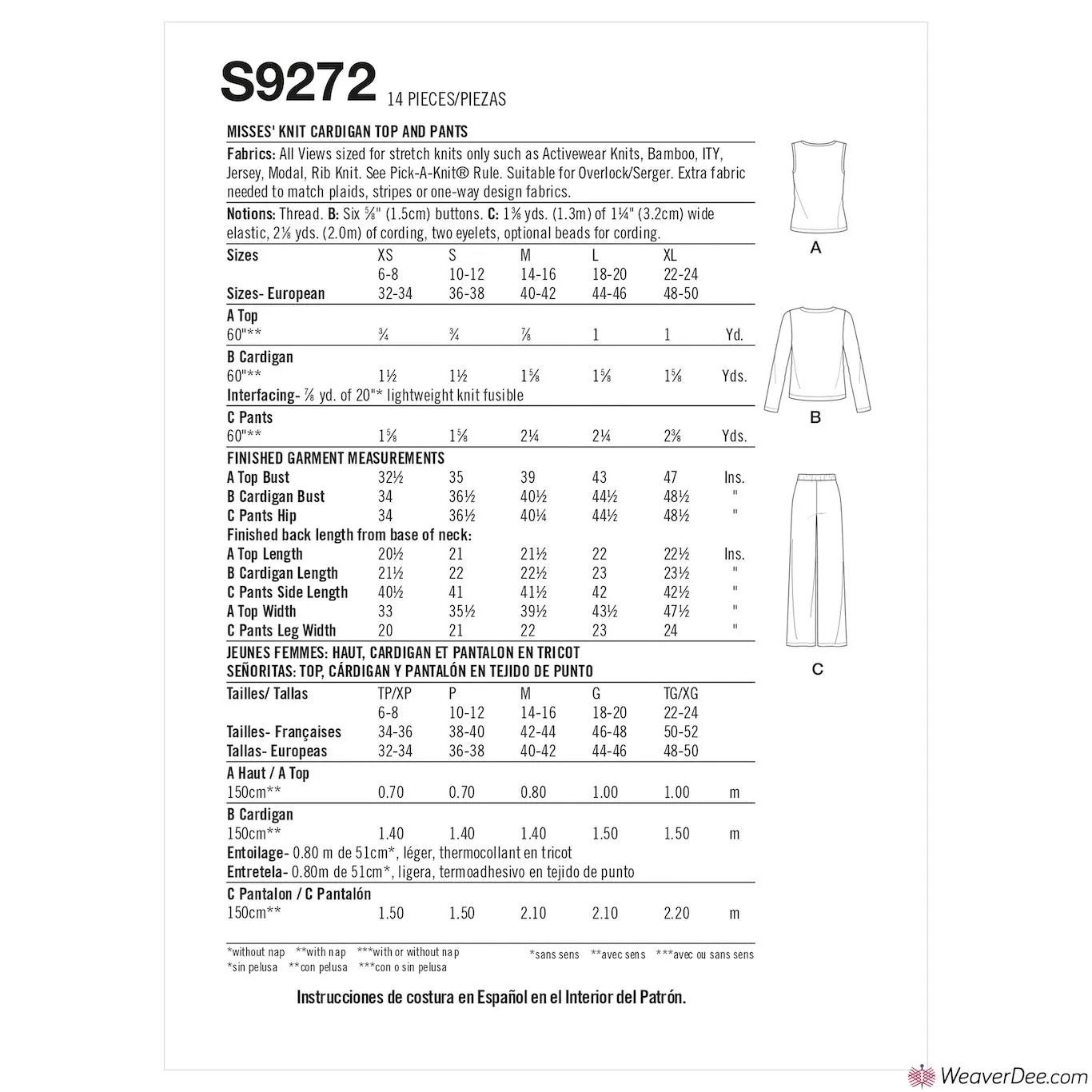 Simplicity Pattern S9272 Misses' Knit Cardigan Top & Trousers