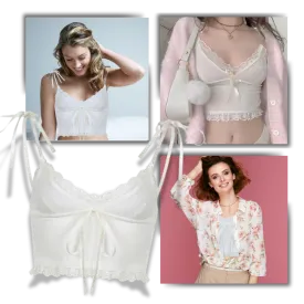 Soft Stylish Lace Trim Crop Top