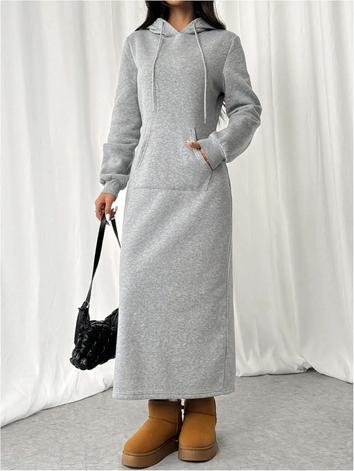 SOLY HUX Women's Hoodie Dress Drawstring Long Sleeve Hooded Sweatshirt Dress Long Dresses with Pocket