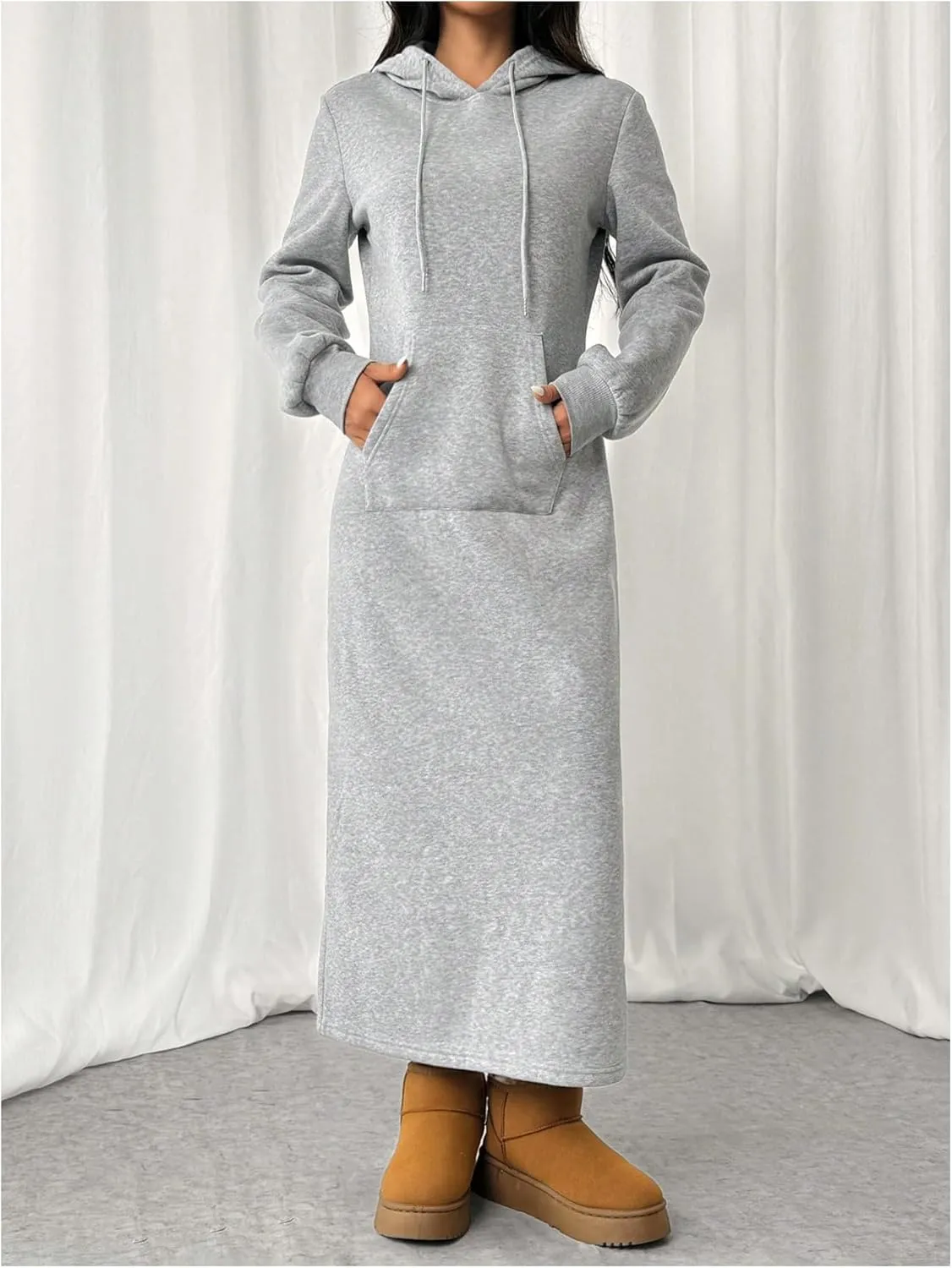 SOLY HUX Women's Hoodie Dress Drawstring Long Sleeve Hooded Sweatshirt Dress Long Dresses with Pocket