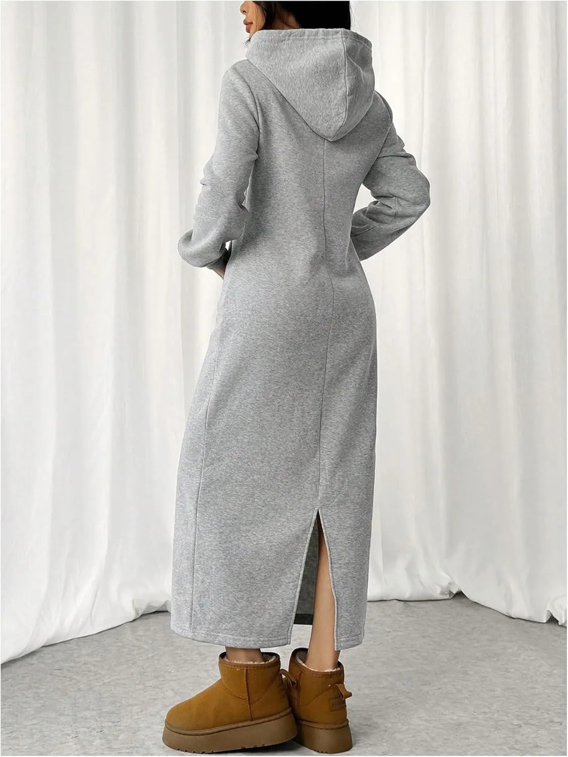 SOLY HUX Women's Hoodie Dress Drawstring Long Sleeve Hooded Sweatshirt Dress Long Dresses with Pocket