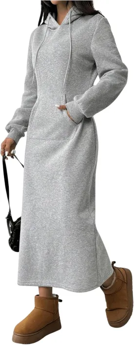 SOLY HUX Women's Hoodie Dress Drawstring Long Sleeve Hooded Sweatshirt Dress Long Dresses with Pocket
