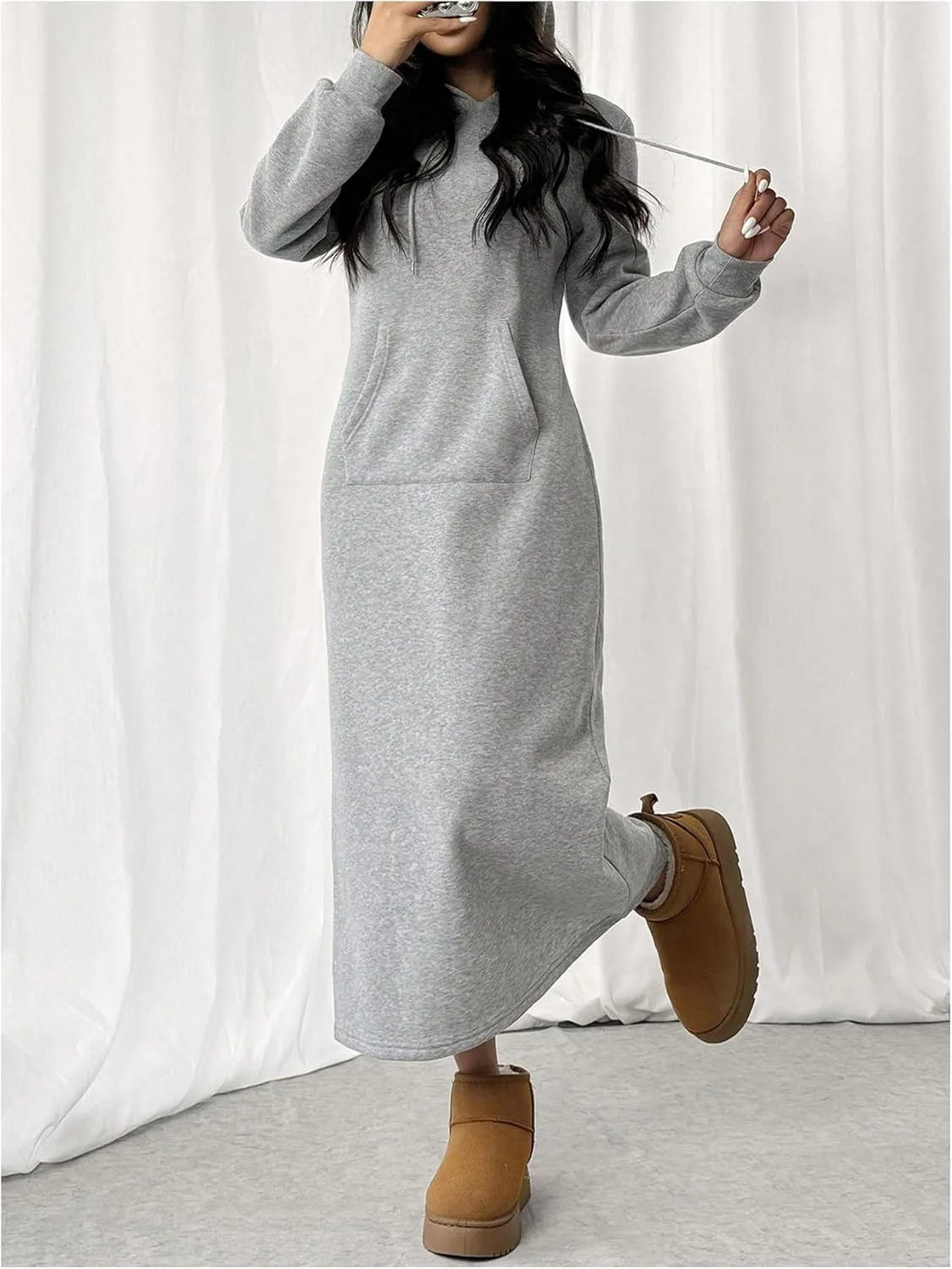 SOLY HUX Women's Hoodie Dress Drawstring Long Sleeve Hooded Sweatshirt Dress Long Dresses with Pocket
