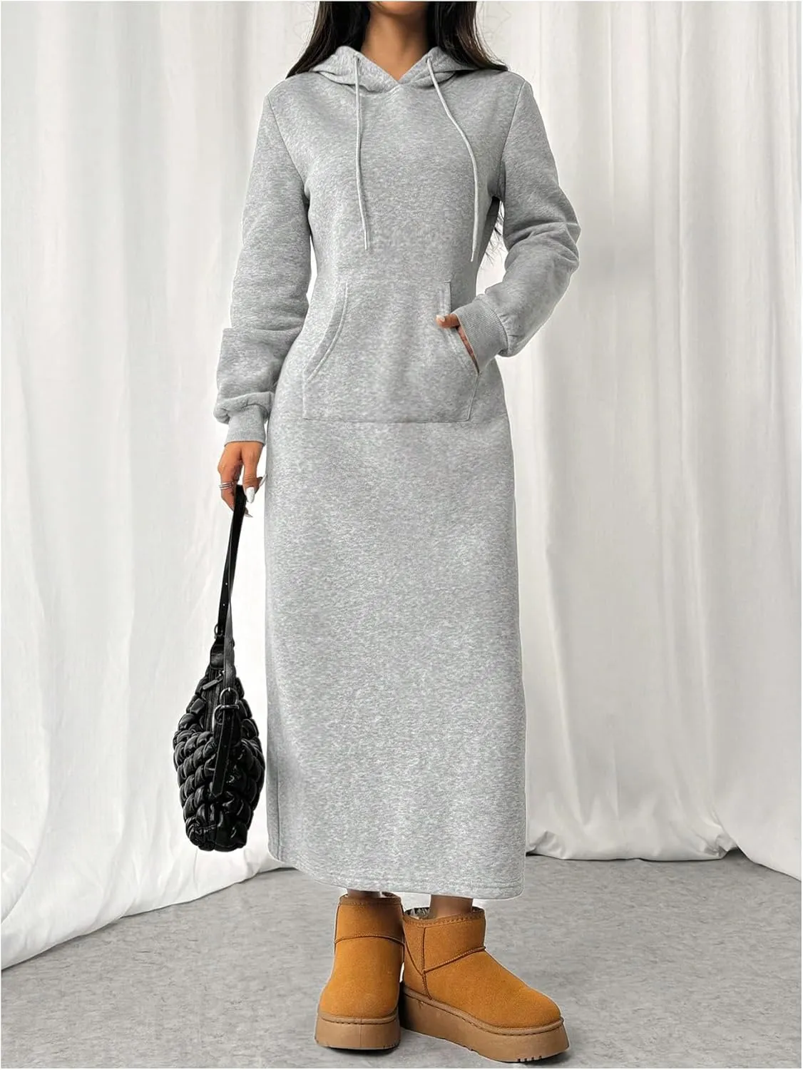 SOLY HUX Women's Hoodie Dress Drawstring Long Sleeve Hooded Sweatshirt Dress Long Dresses with Pocket