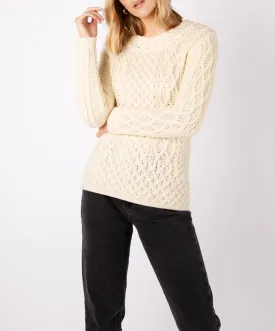 Spindle Aran Cable Neck Sweater Natural