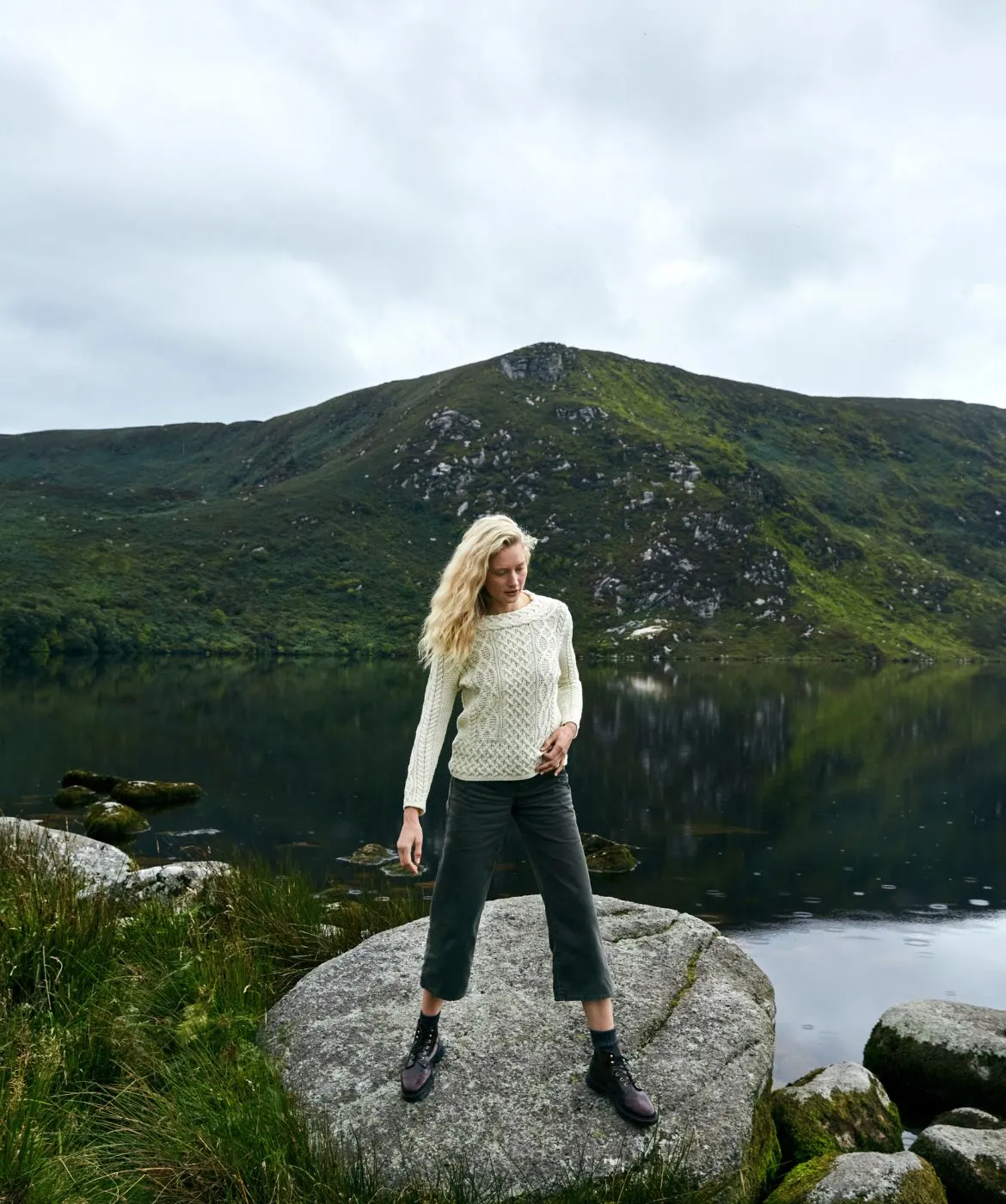 Spindle Aran Cable Neck Sweater Natural