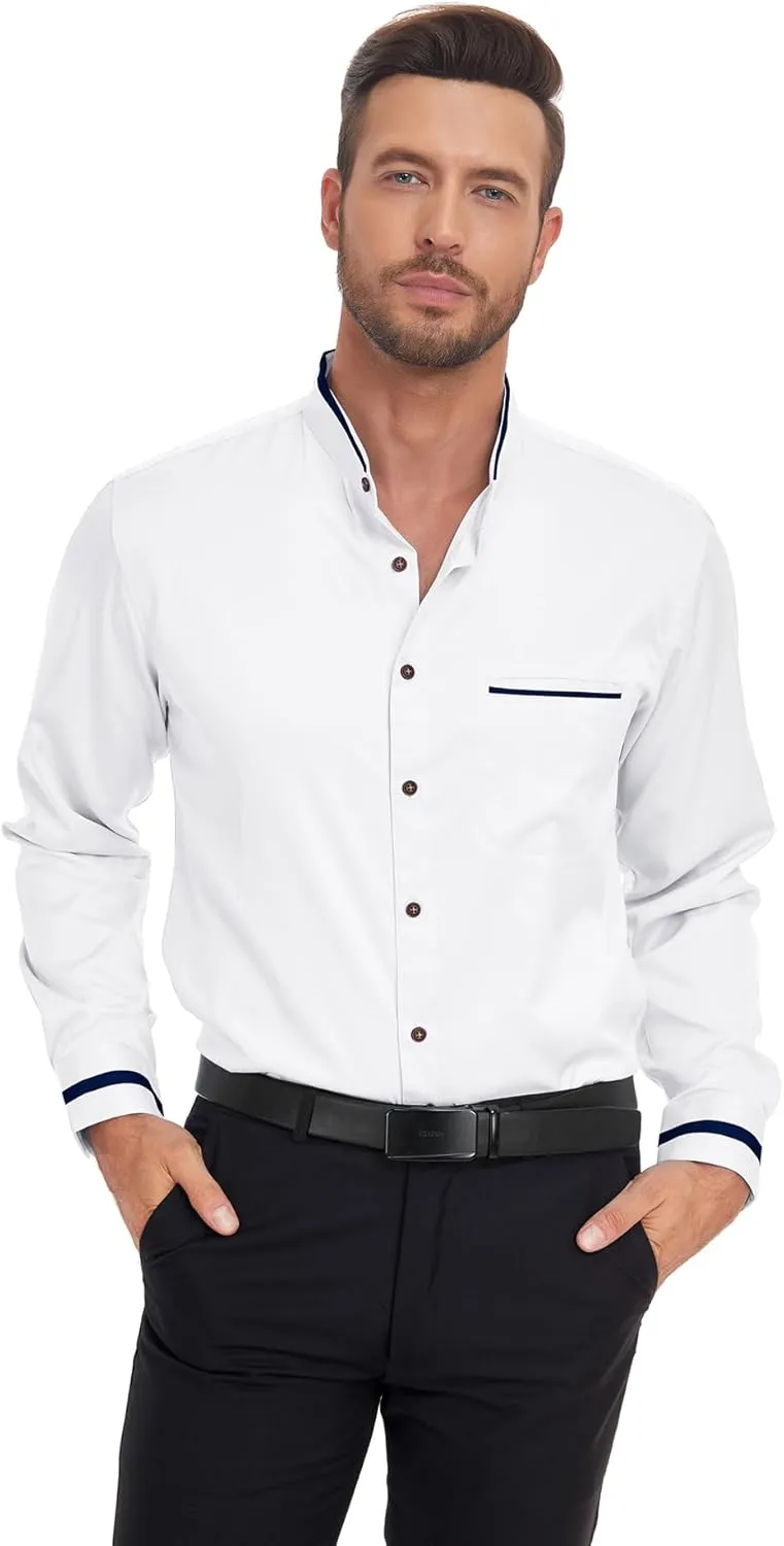SWISSWELL Mandarin Collar Dress Shirt for Men Clergy Shirt Collarless Button Down Business Casual Shirts