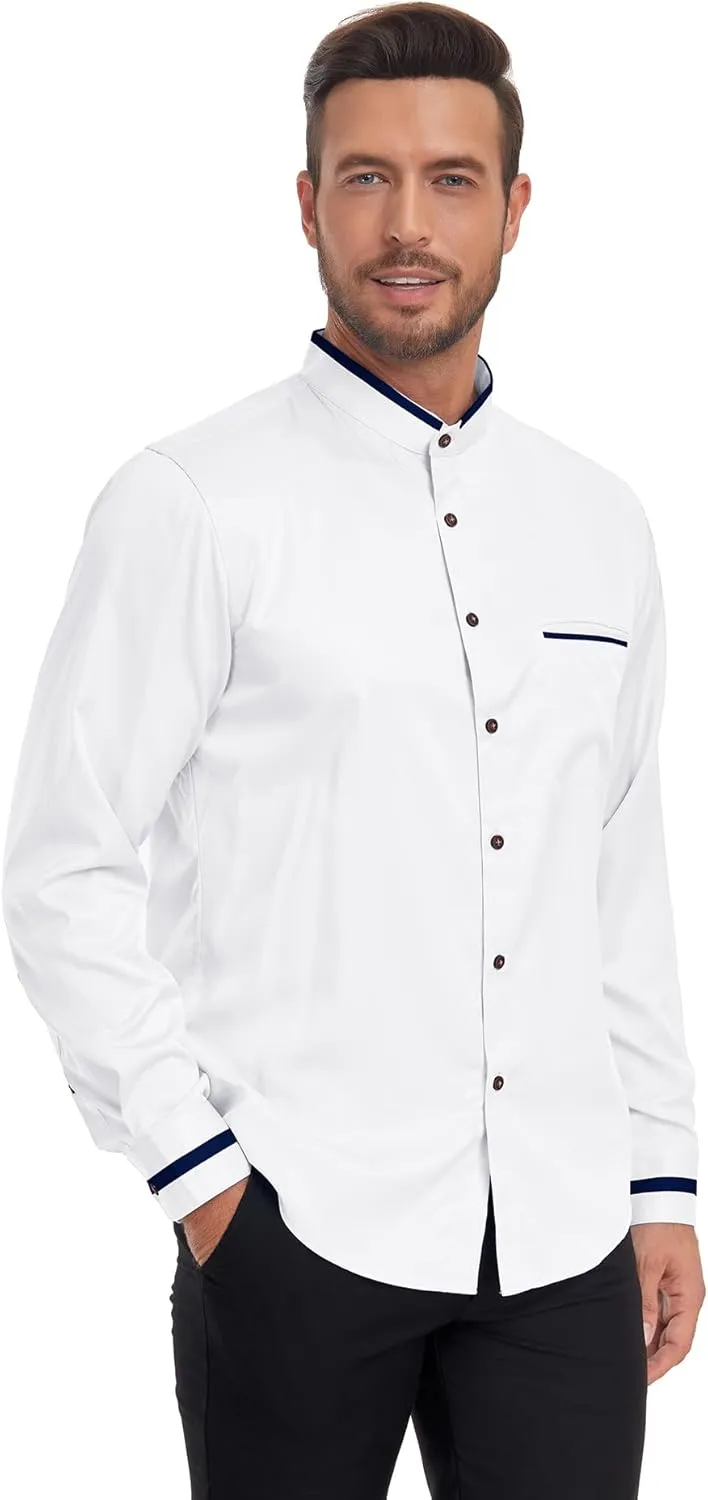 SWISSWELL Mandarin Collar Dress Shirt for Men Clergy Shirt Collarless Button Down Business Casual Shirts