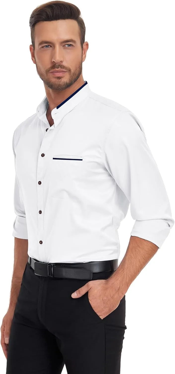SWISSWELL Mandarin Collar Dress Shirt for Men Clergy Shirt Collarless Button Down Business Casual Shirts
