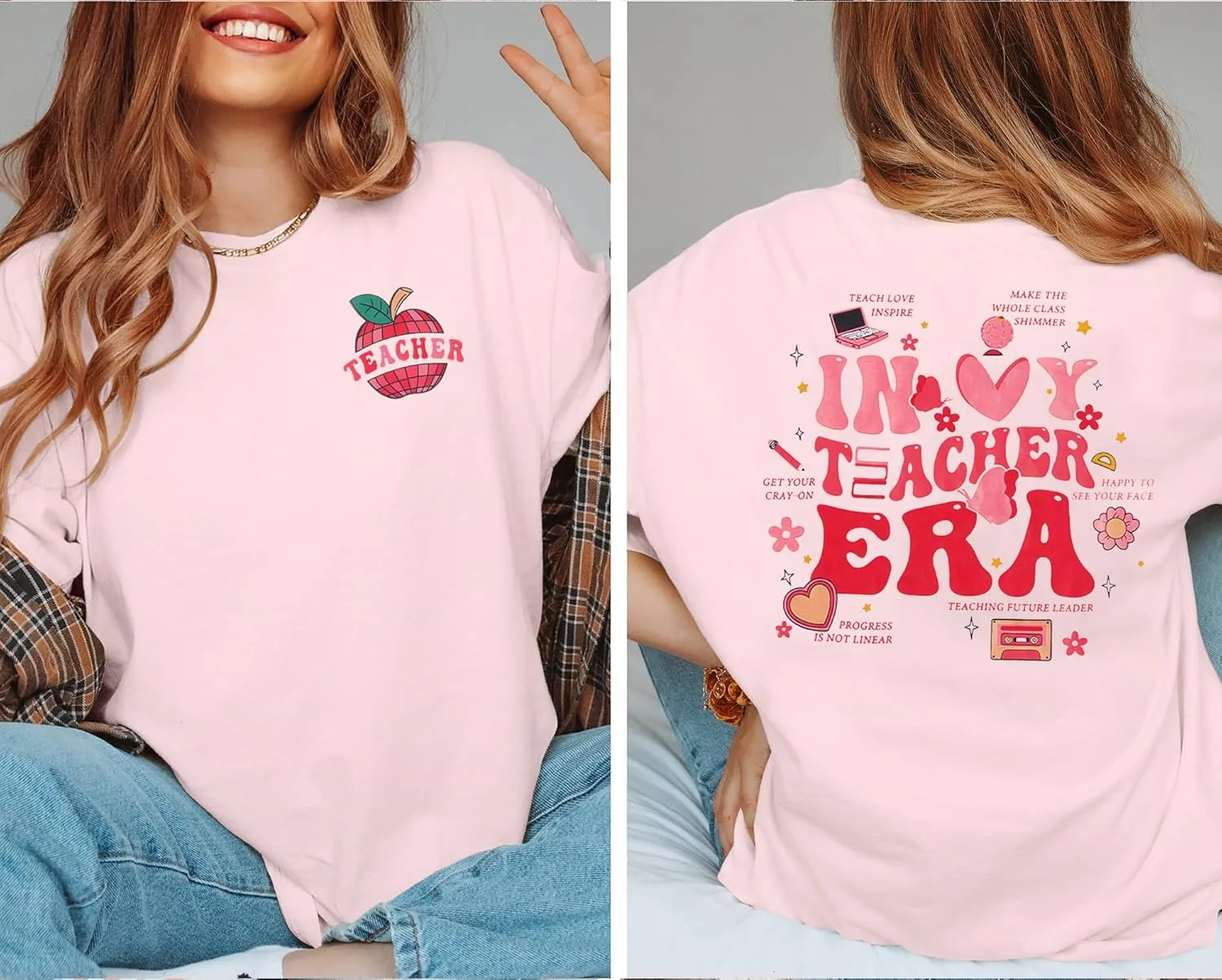 Teacher Shirt Women Teachers T-Shirt: in My Teacher Era Shirt Oversize Preschool Kindergarten Teaching Life Tees Tops