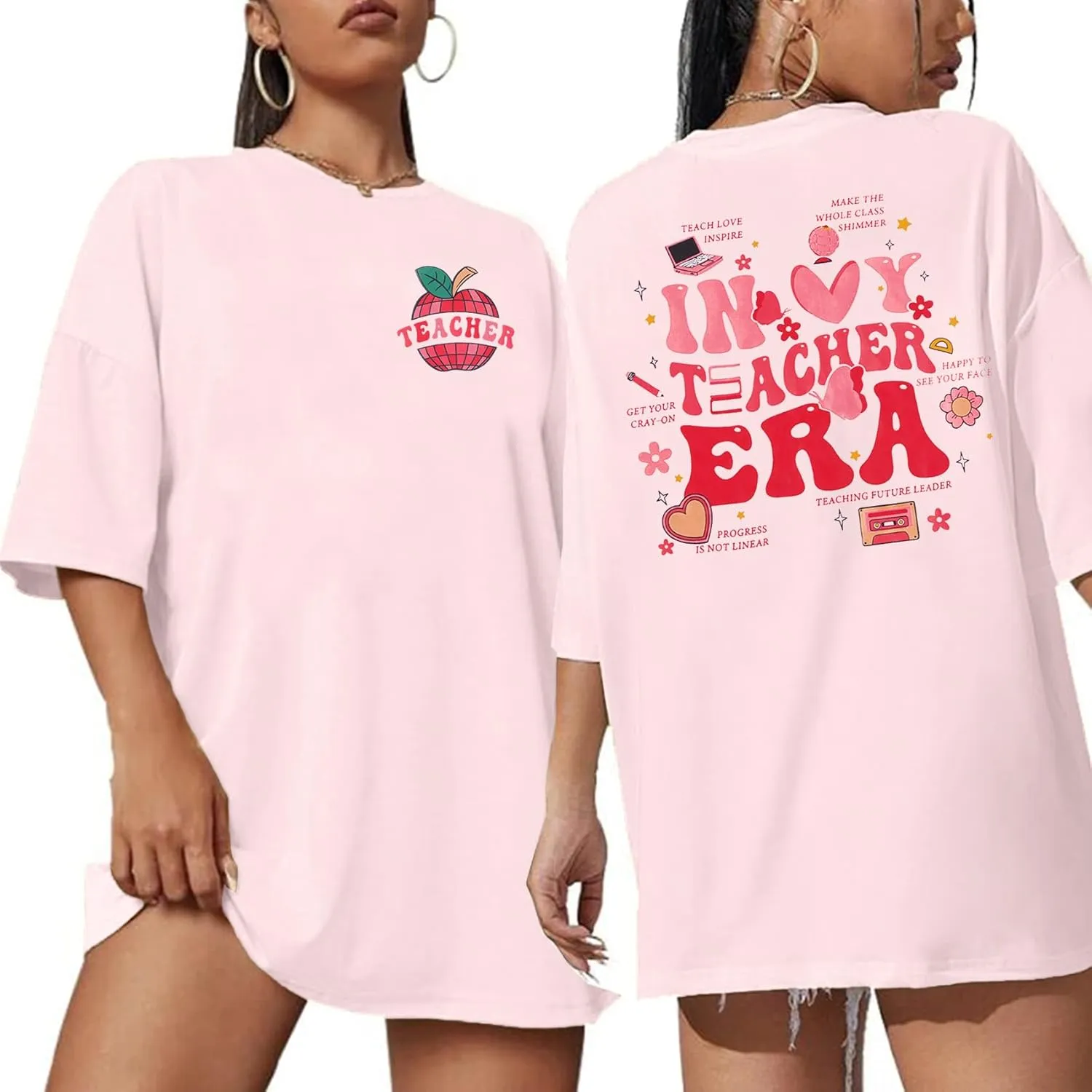 Teacher Shirt Women Teachers T-Shirt: in My Teacher Era Shirt Oversize Preschool Kindergarten Teaching Life Tees Tops