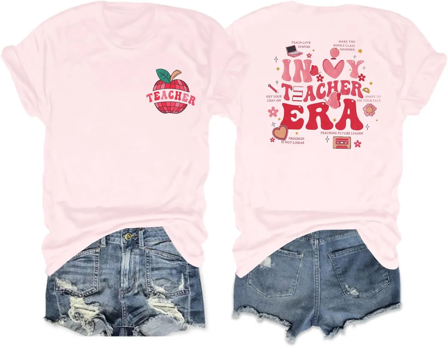 Teacher Shirt Women Teachers T-Shirt: in My Teacher Era Shirt Oversize Preschool Kindergarten Teaching Life Tees Tops