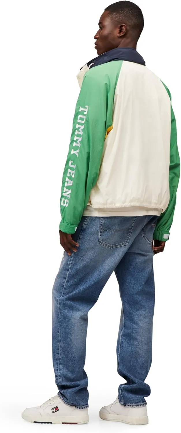 Tommy Jeans Men's Lightweight Hooded Waterproof Colorblock Windbreaker Jacket