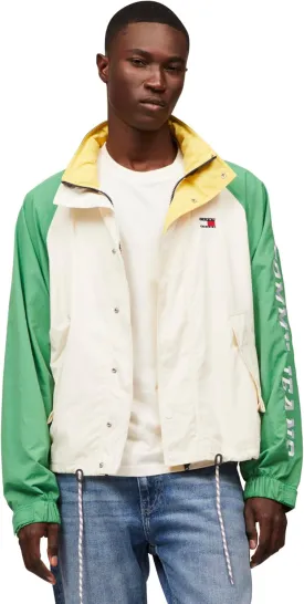 Tommy Jeans Men's Lightweight Hooded Waterproof Colorblock Windbreaker Jacket