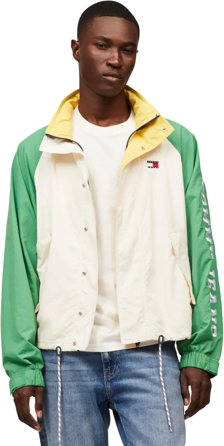 Tommy Jeans Men's Lightweight Hooded Waterproof Colorblock Windbreaker Jacket