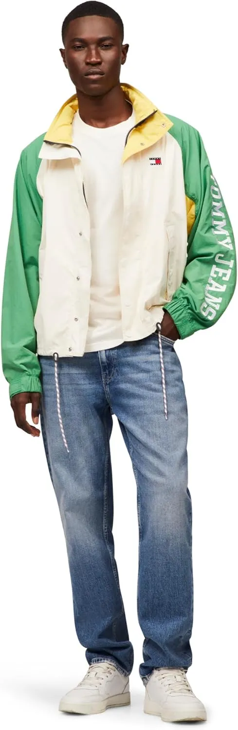 Tommy Jeans Men's Lightweight Hooded Waterproof Colorblock Windbreaker Jacket