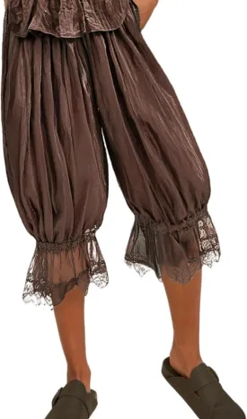 UAURORAO Women Lace Trim Long Bloomers Elastic Mid Rise Ruffle Pantaloons Cropped Flared Slips Pants Pajama Bottoms