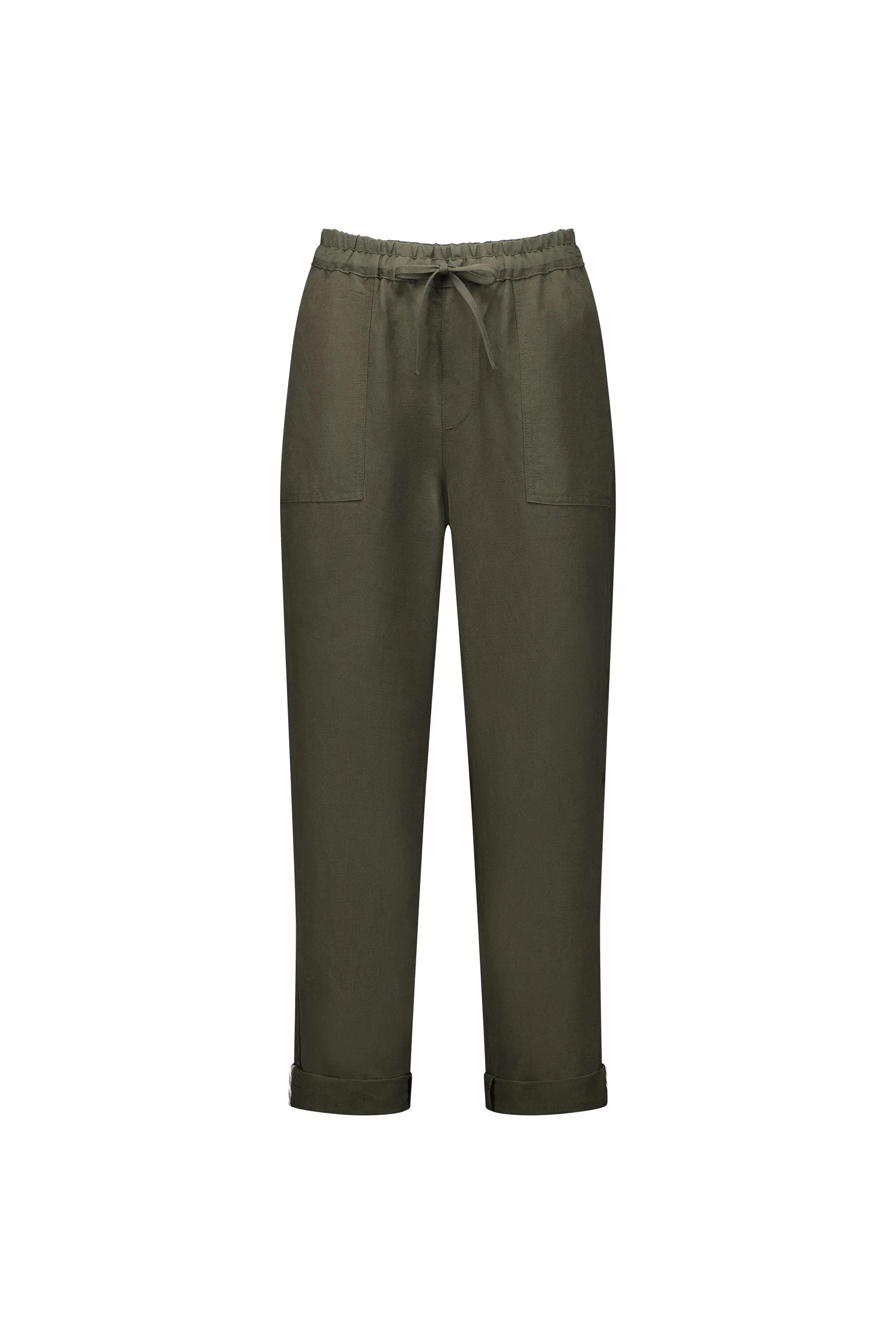 Vassalli - Slim Ankle Grazer Linen Blend Pant-Khaki