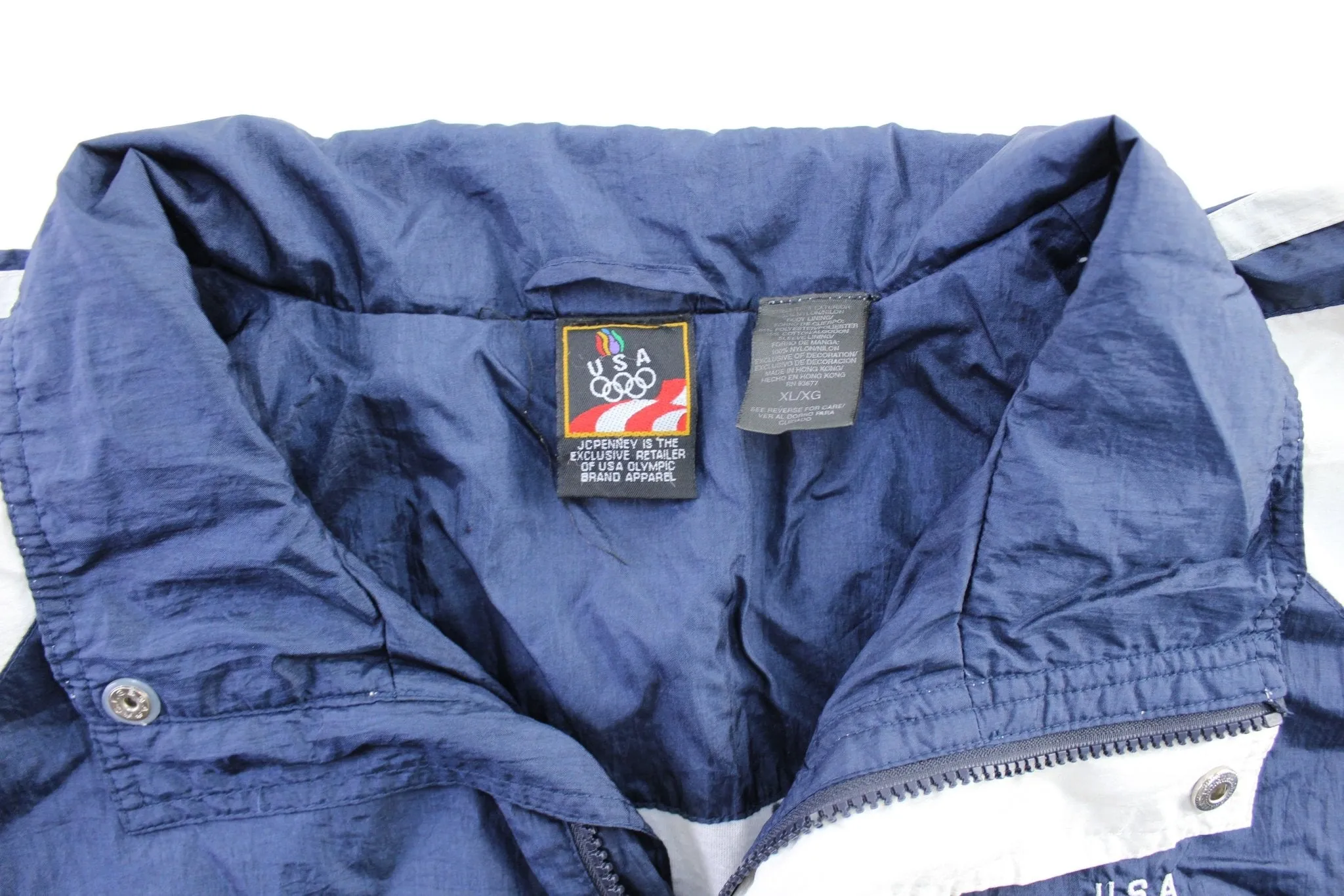 Vintage USA Olympic Embroidered Logo Blue & White Windbreaker Jacket