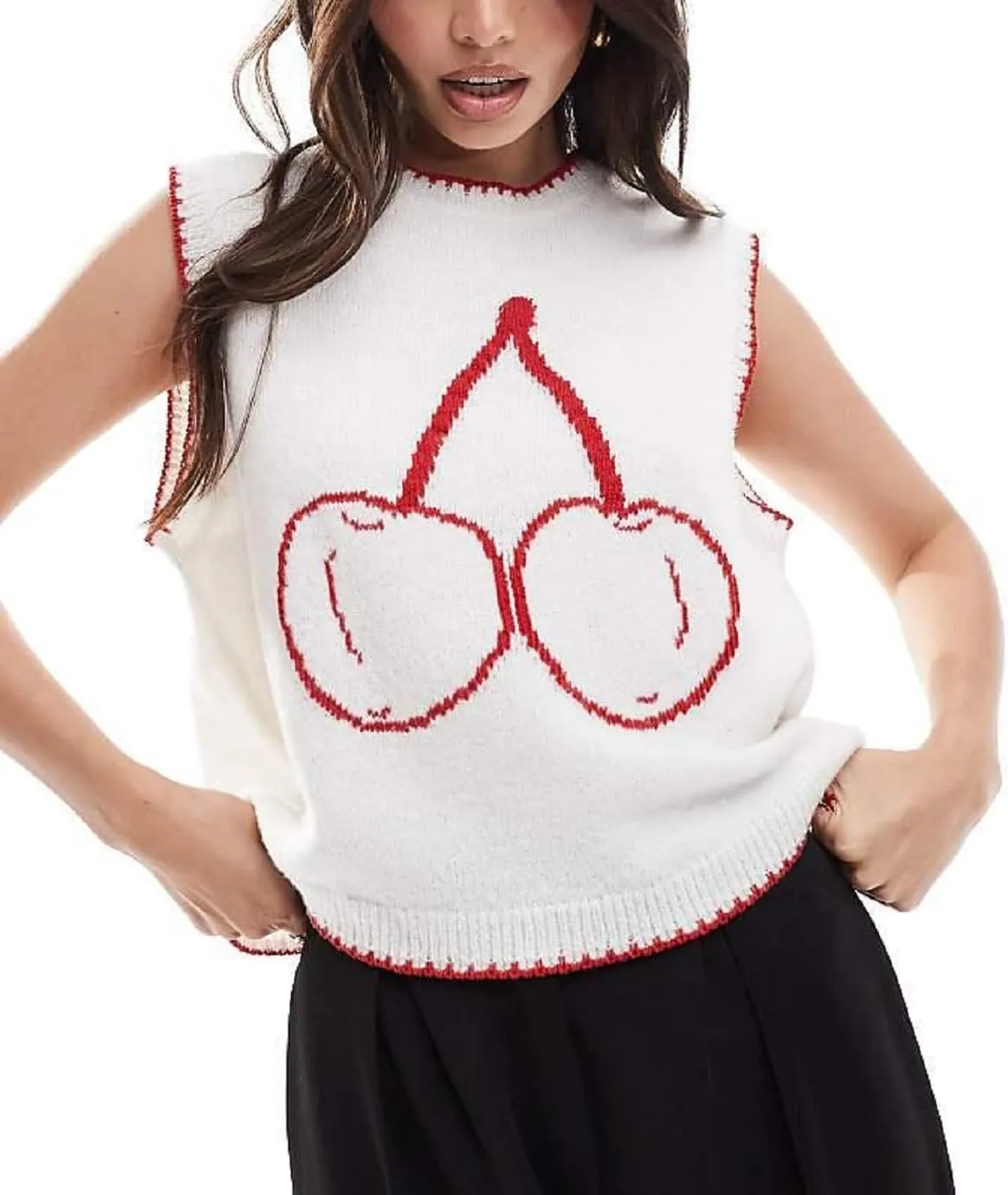 Women Graphic Sweater Vest Y2k Sleeveless Lobster Pullover Top Crew Neck Lightweight Fall Knit Tank Top