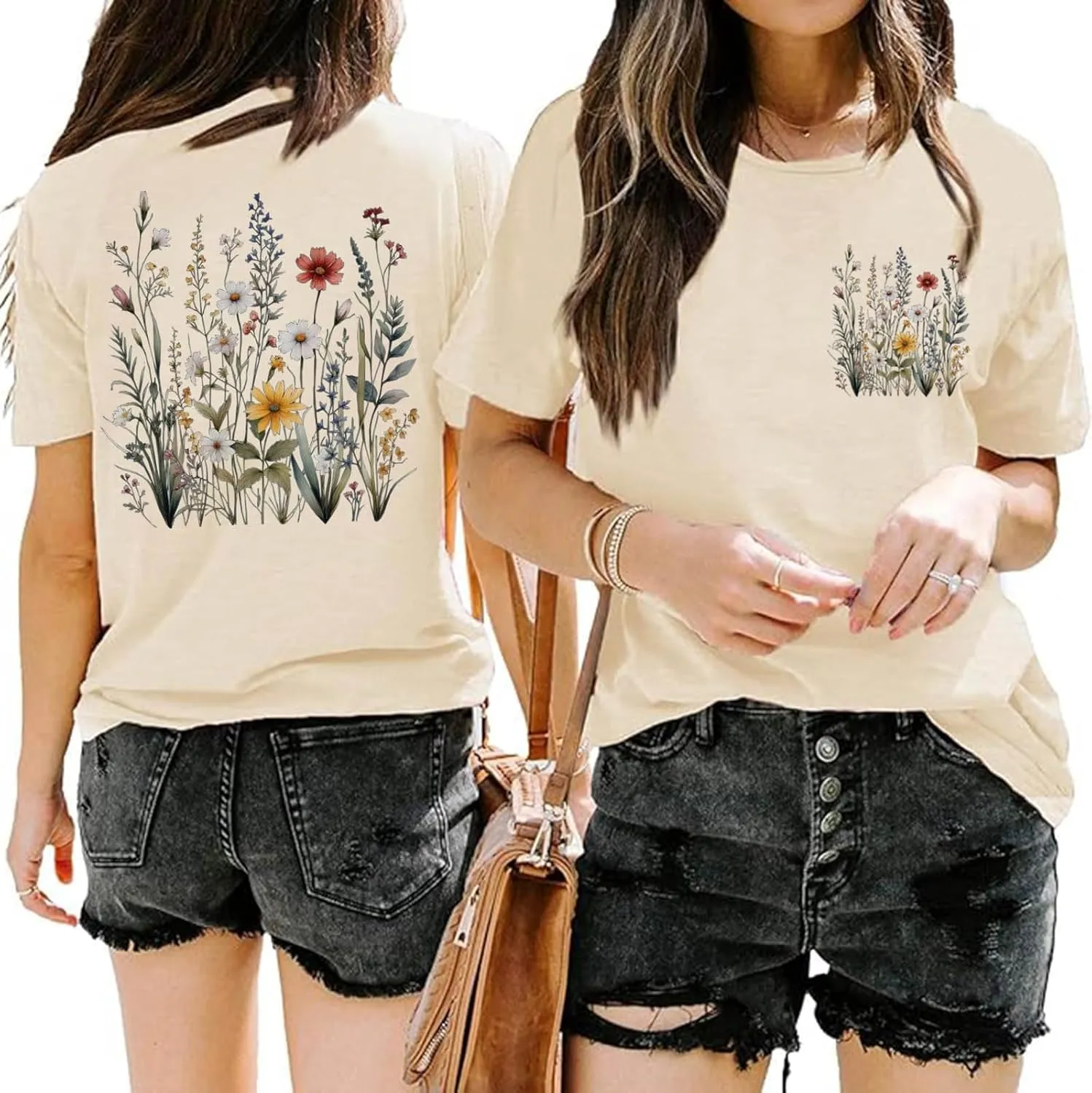 Women Wildflowers Shirt Boho Floral T-Shirt Cute Plant Floral Tops Garden Lovers Tee Shirt Inspirational Graphic Tops