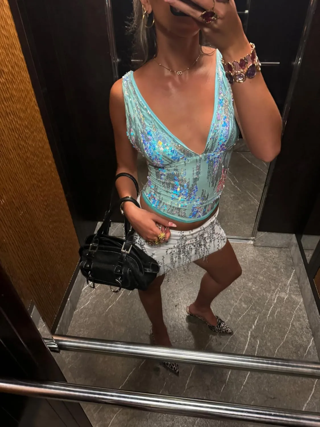 Women Y2K Sequin Cami Top Sexy Sparkly V Neck Tank Top Backless Glitter Crop Tops Floral Rhinestone Clubwear