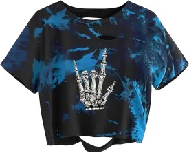 Womens Graphic Oversized Crop Tops Loose Cropped Distressed Tshirt Short-Sleeve Vintage Boxy Tee Shirts