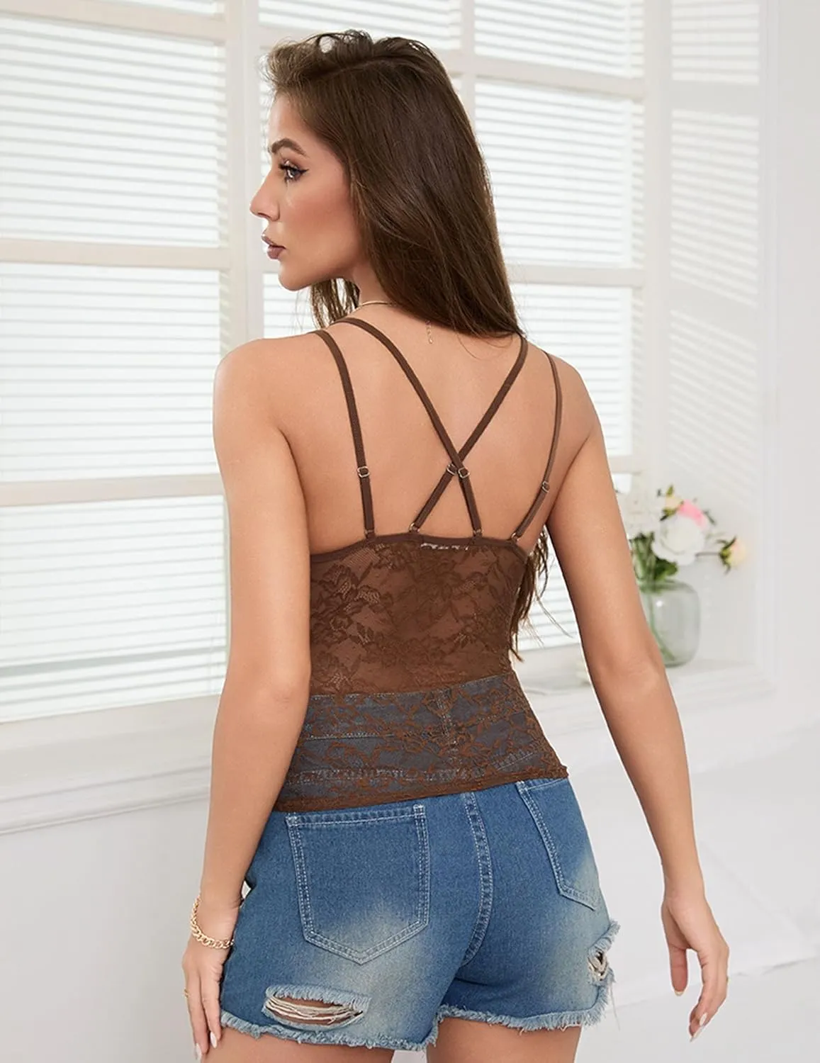 Women's Lace Camisole Slim Fit Y2K Sexy Mesh See Through Tank Top Going Out Top S-XXL