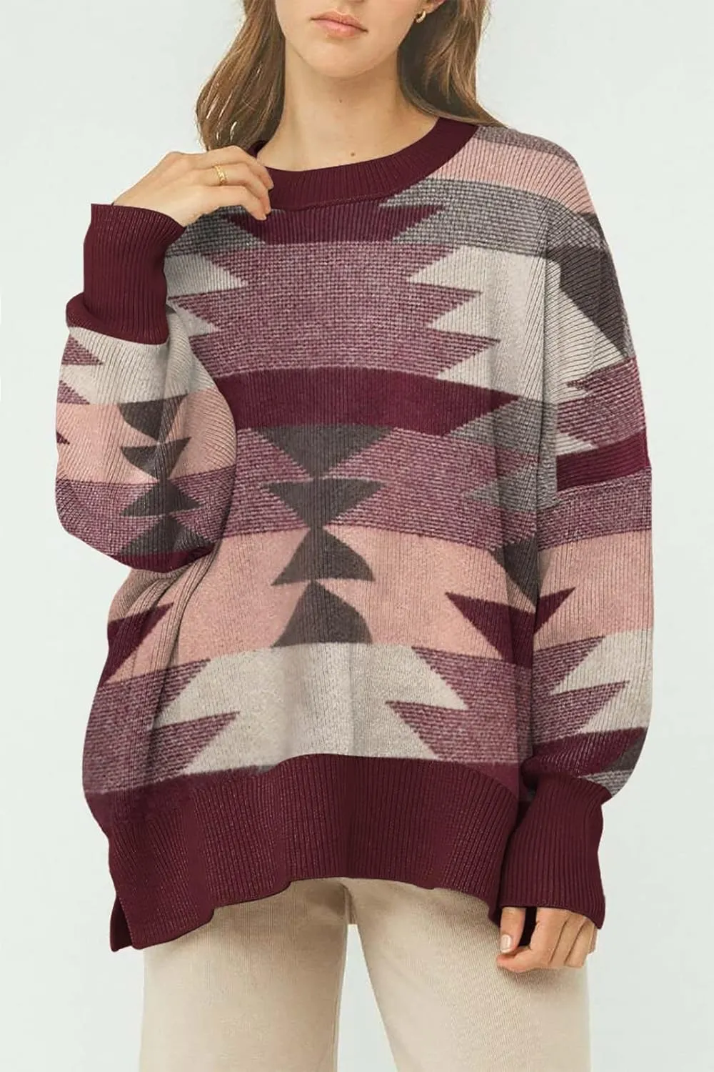 Womens Sweaters Causal Crewneck Batwing Sleeve Knit Top Side Split Oversized Pullover Sweater Loose Jumper