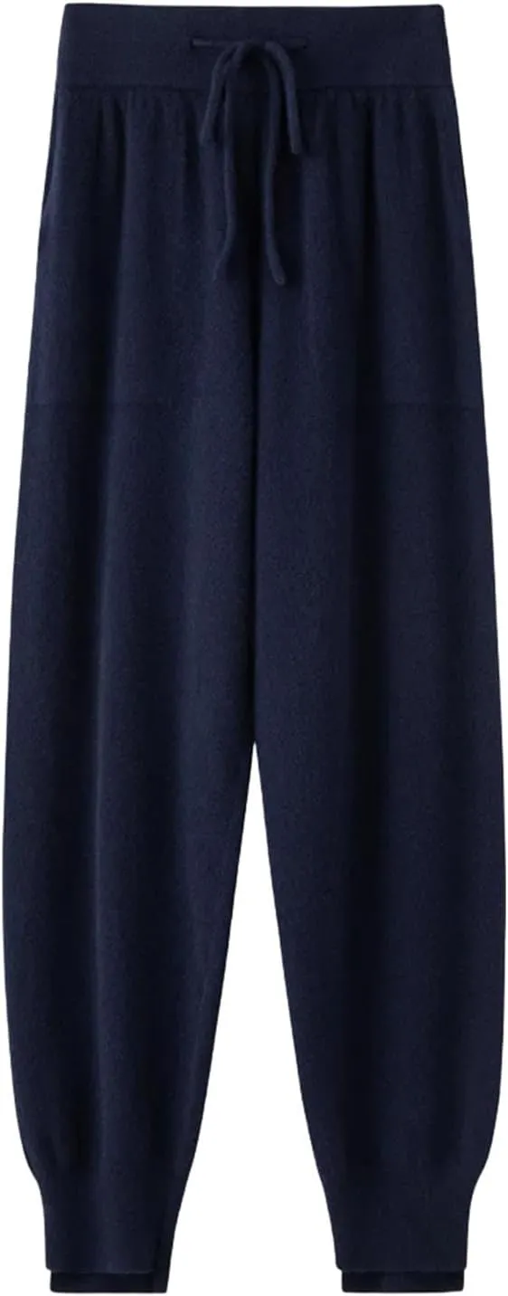 Women's Wide Leg Drawstring Trouser Pant 100 Percent Merino Wool Knitwear Simple Style Soft Warm Trousers