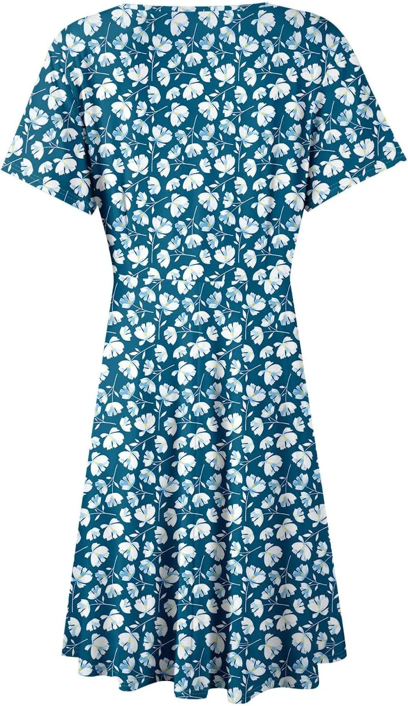 Wrap Dress for Women Cute Spring Floral Flowy Casual Midi Dresses Bohemian Simple Empire Waist Fit and Flare Dress