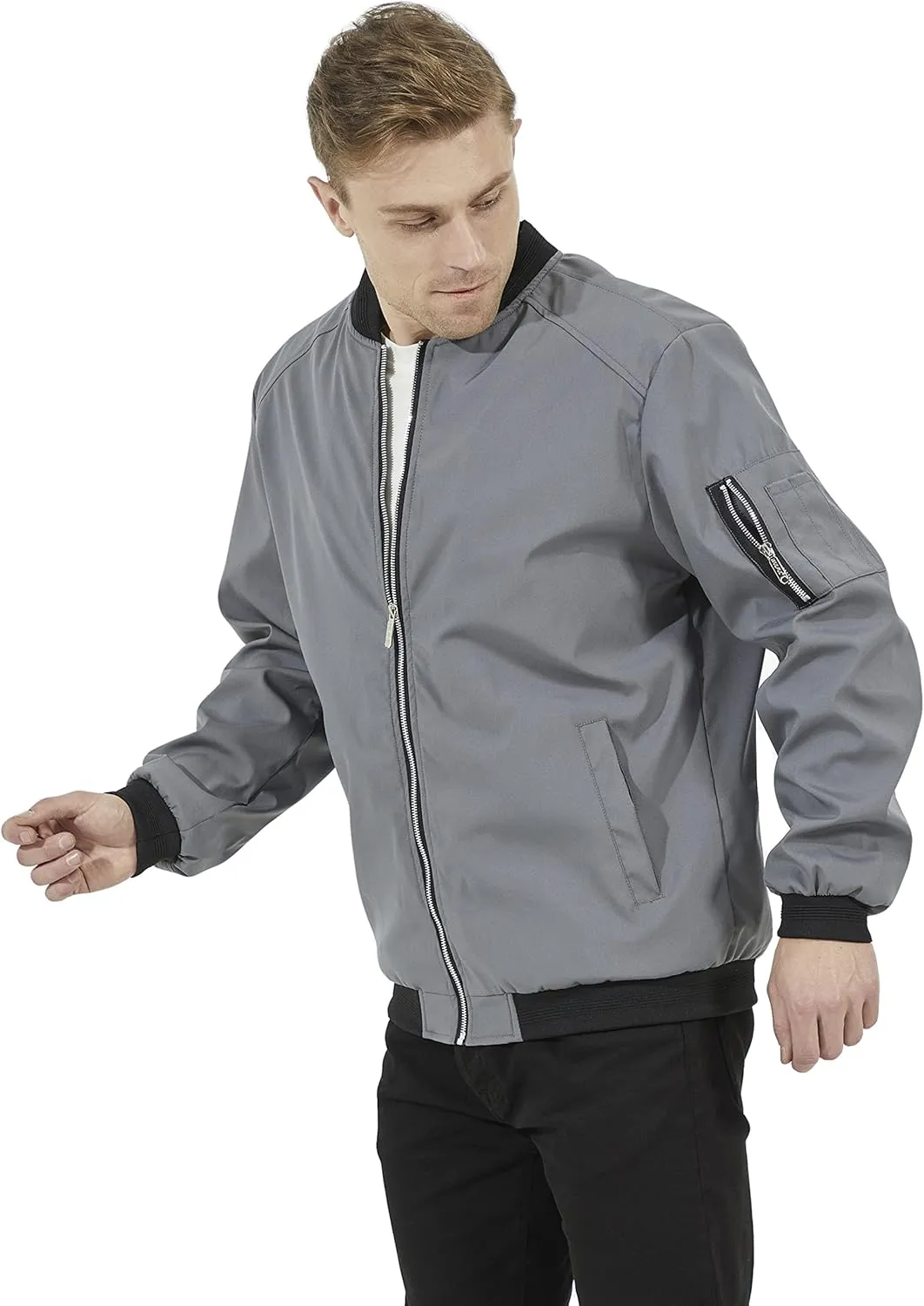 WULFUL Mens Casual Lightweight Jacket Softshell Flight Bomber Jacket Varsity Windbreaker