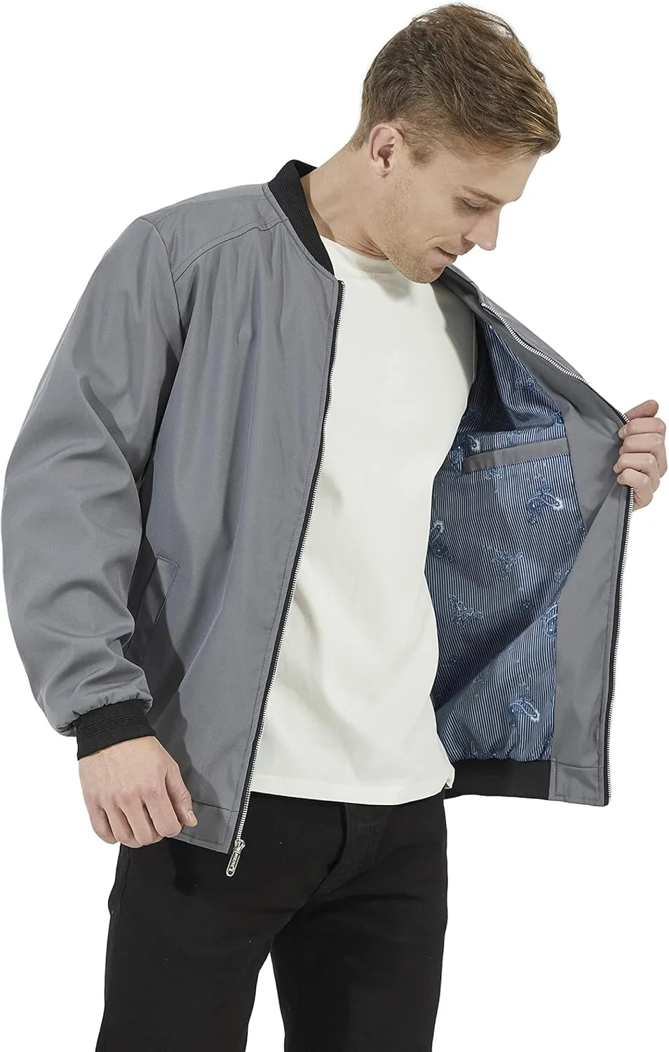 WULFUL Mens Casual Lightweight Jacket Softshell Flight Bomber Jacket Varsity Windbreaker
