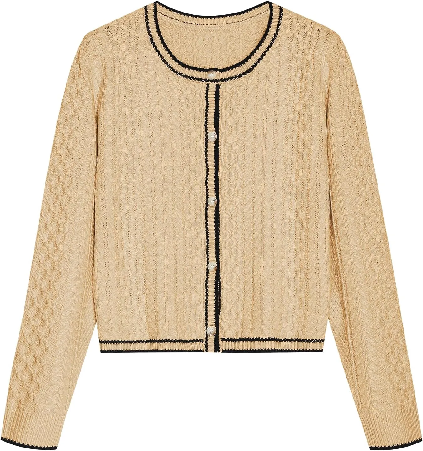 ZAFUL Womens Cable Knit Cropped Cardigan Sweater Button Down Long Sleeve Open Front 2024 Fall Trendy Jackets Outerwear